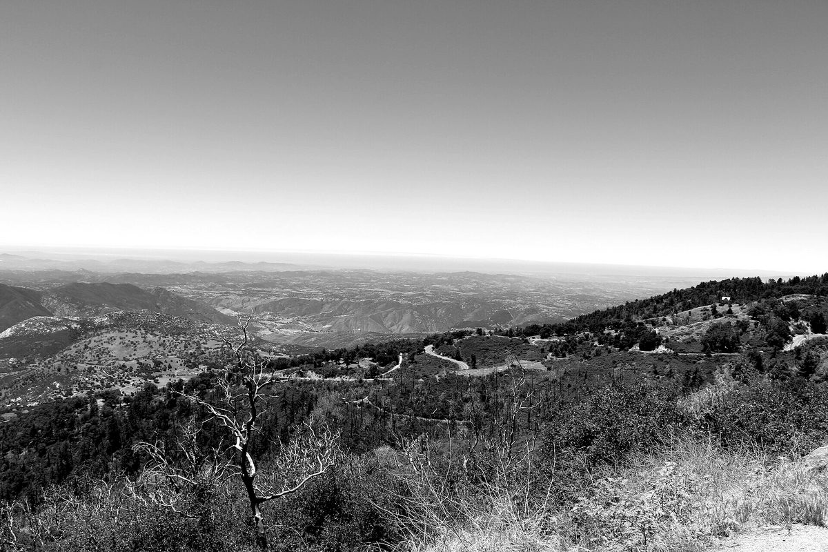 A view from Palomar Mountain across the ridgelines and valleys of northern San Diego County.